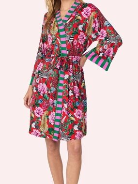Room Service PJs Remi Knit Robe in Scarlet Safari